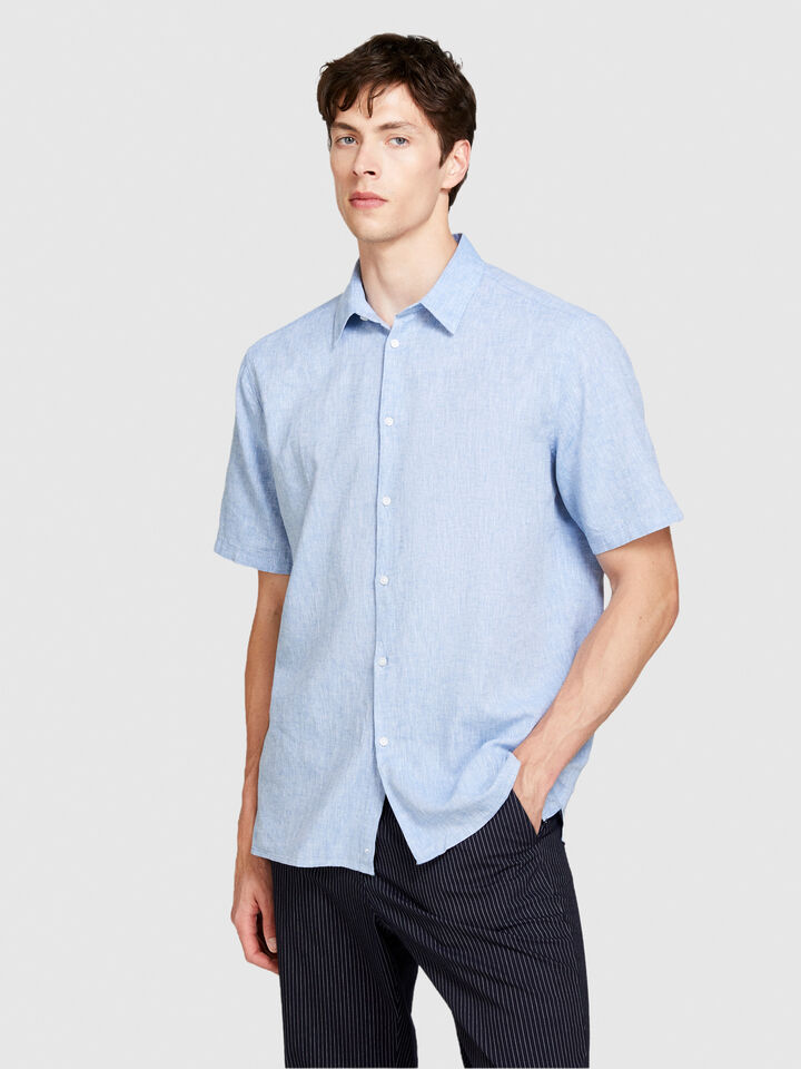 Short sleeve shirt in linen blend - men's regular fit shirts - Light Blue | Sisley image number 4